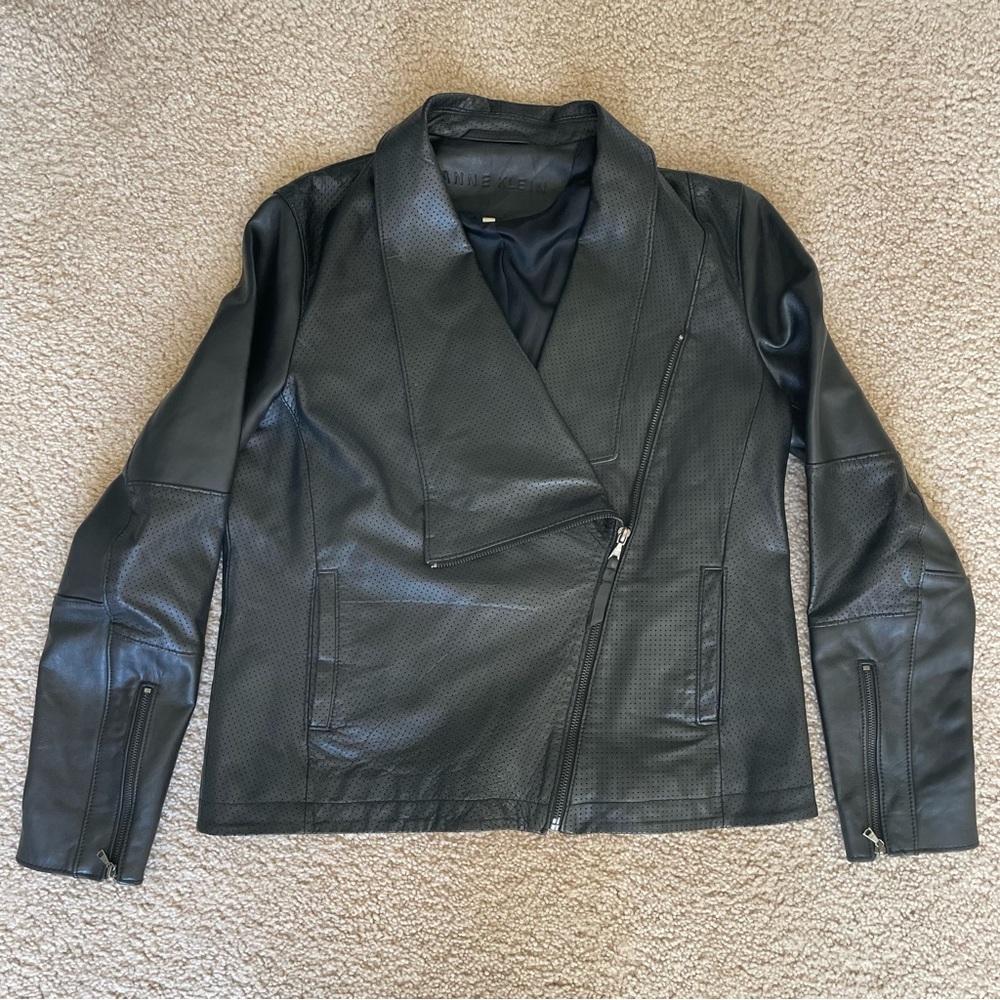 Anne Klein Perforated Asymmetrical Moto Jacket - 12
